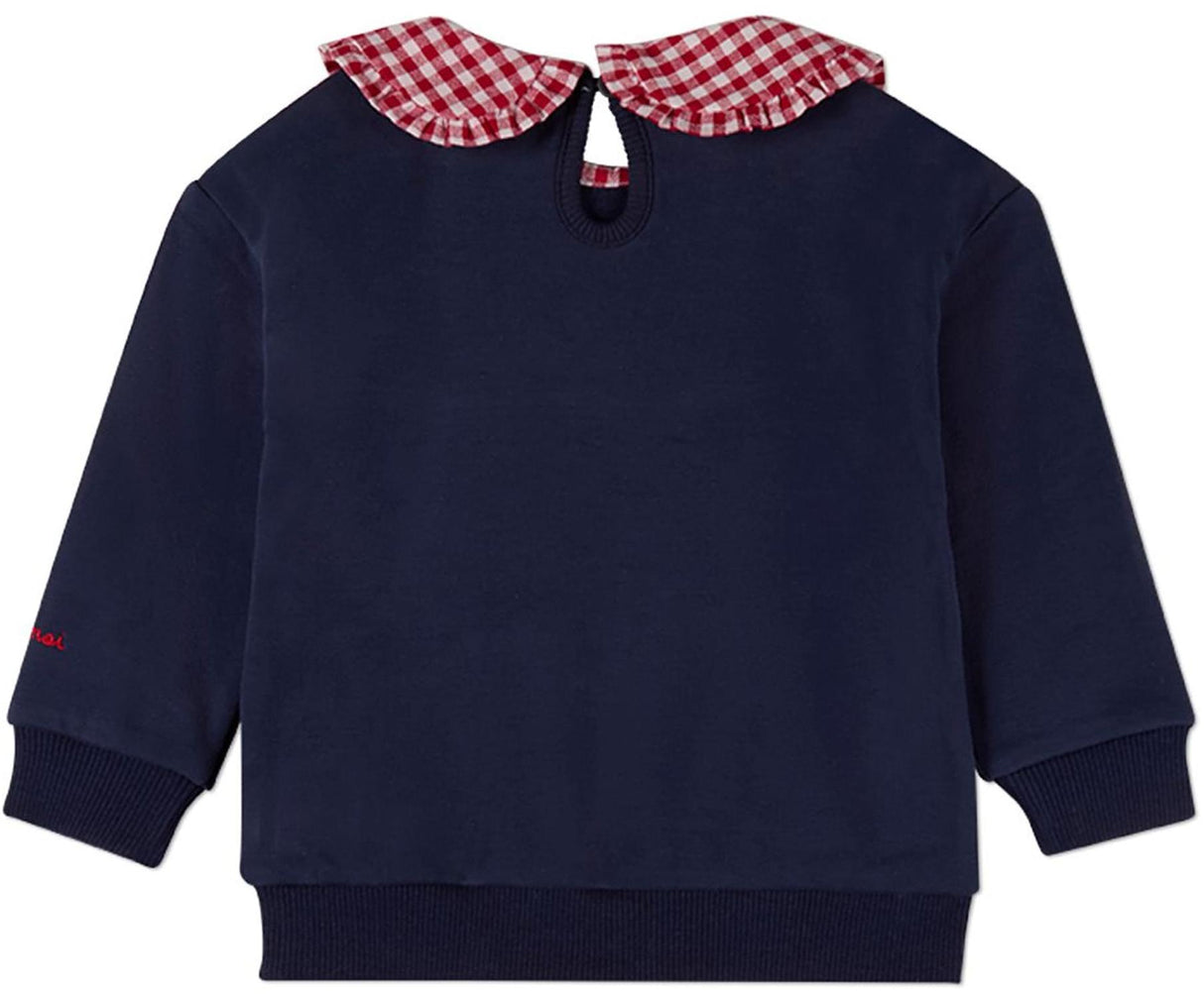 MiniMoi by Memoi Girls Gingham Collar Sweatshirt - IFP10530 MiniMoi by Memoi Girls Gingham Collar Sweatshirt - IFP10530
