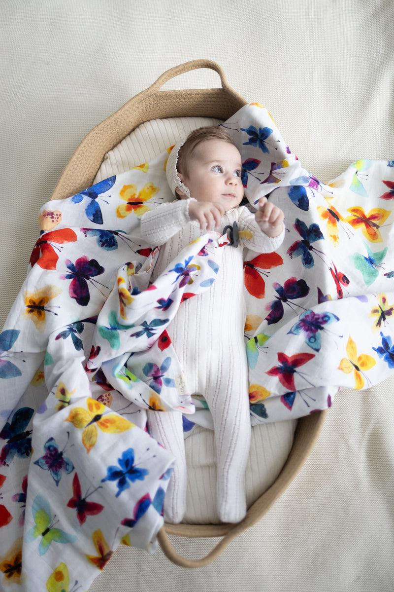Little Threads Baby Girls Muslin Blanket - Vivid Butterfly Little Threads Baby Girls Muslin Blanket - Vivid Butterfly