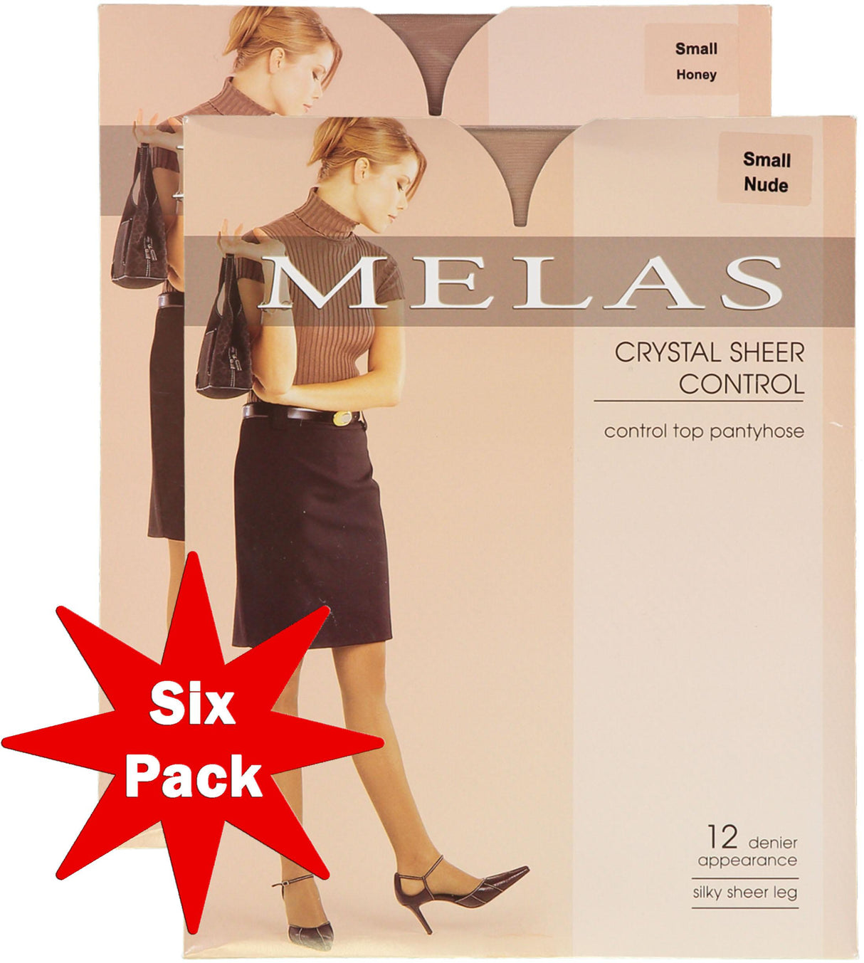 Melas Womens Sheer Control Top 12 Denier Pantyhose 6 Pack - AS-6096 Melas Womens Sheer Control Top 12 Denier Pantyhose 6 Pack - AS-6096