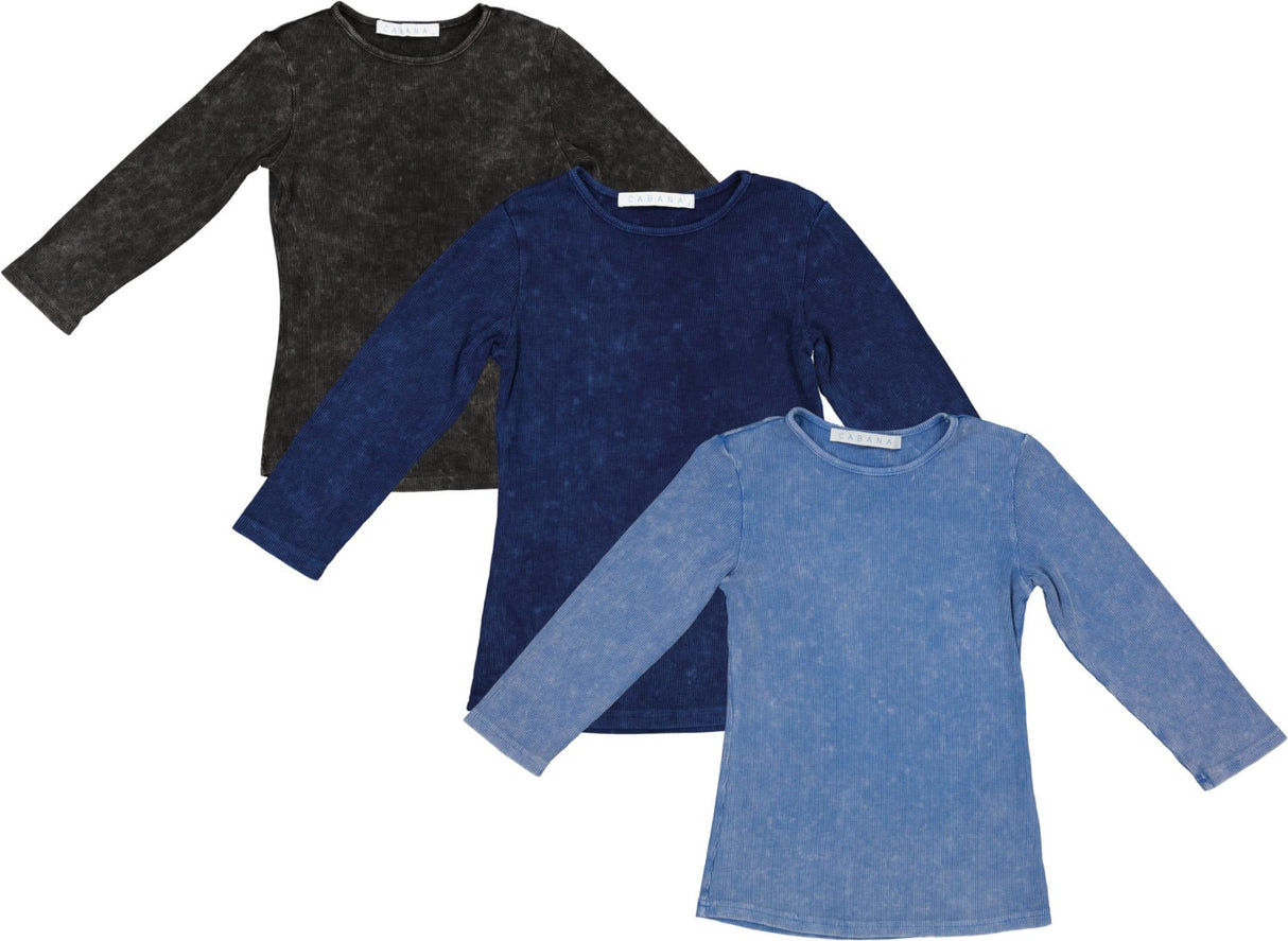 Cabana Girls Teens Mineral Wash 3/4 Sleeve Ribbed T-shirt - C-13305 Cabana Girls Teens Mineral Wash 3/4 Sleeve Ribbed T-shirt - C-13305