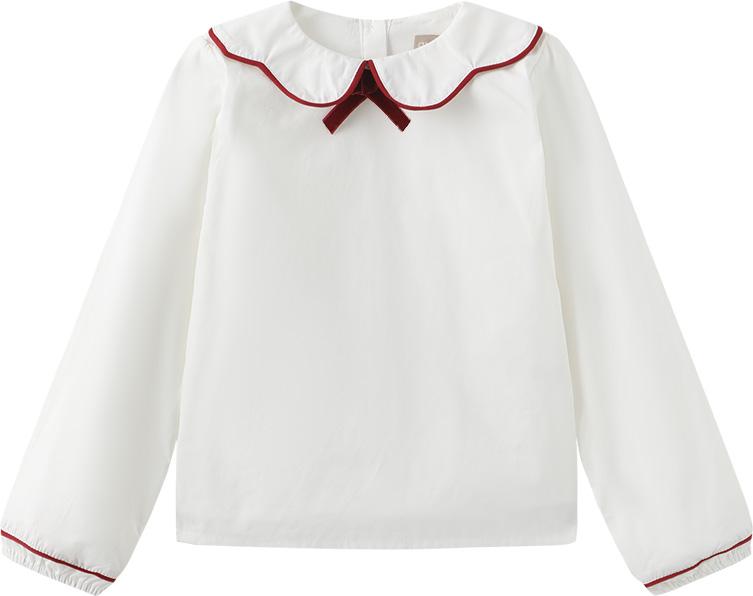 One Child Girls Velvet Trim Long Sleeve Blouse - C-29110 One Child Girls Velvet Trim Long Sleeve Blouse - C-29110