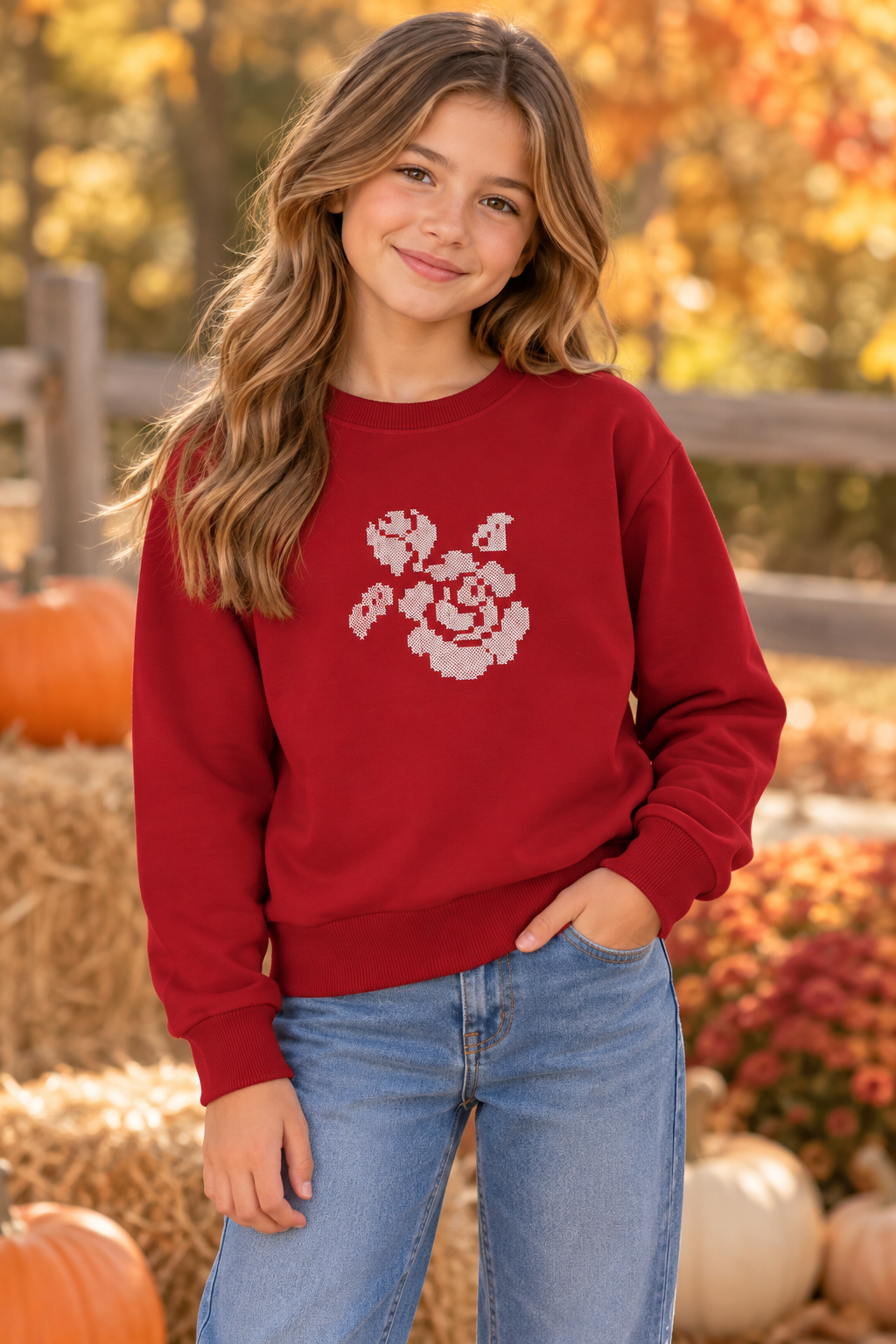 FYI Girls Cross Stitch Flower Sweatshirt - WB6CP7439T FYI Girls Cross Stitch Flower Sweatshirt - WB6CP7439T