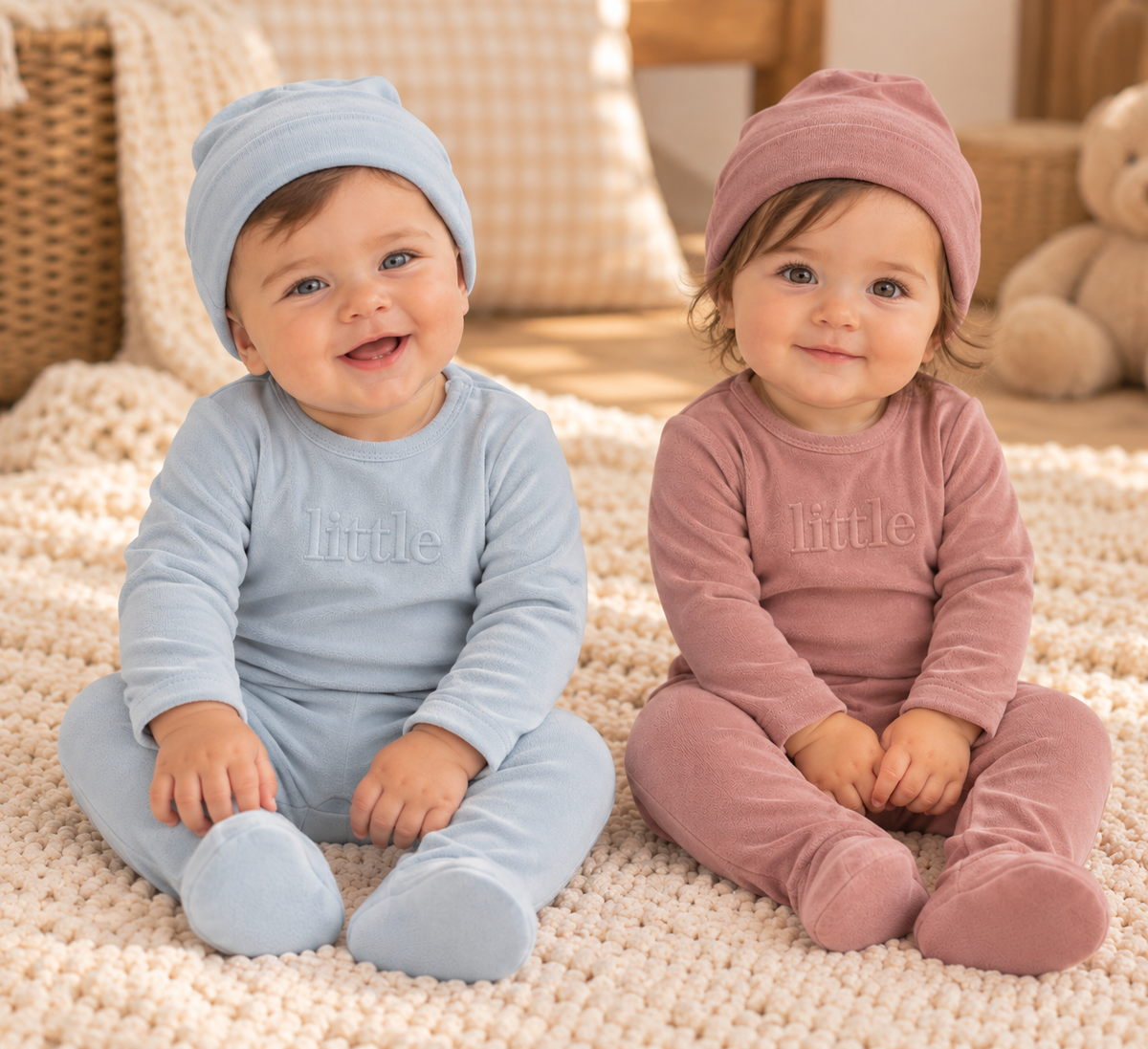 Lux Baby Baby Boys Girls Imprint Cotton Footie & Beanie Set - WB6CY3028 Lux Baby Baby Boys Girls Imprint Cotton Footie & Beanie Set - WB6CY3028
