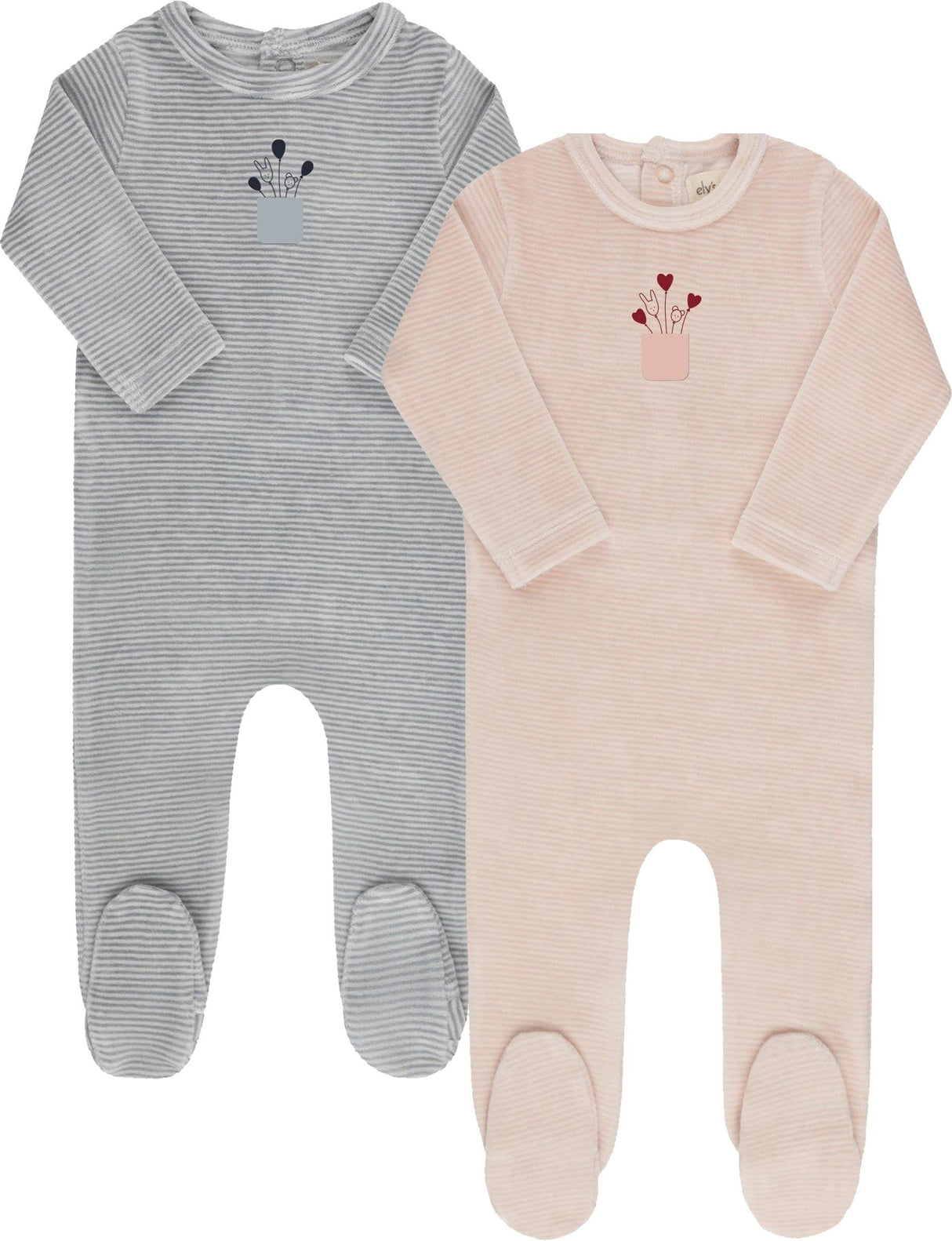 Ely's & Co Baby Boys Girls Stripe Velour Footie - AW26-0031-0033 Ely's & Co Baby Boys Girls Stripe Velour Footie - AW26-0031-0033