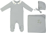 Ely's & Co Boys Embroidered Collar Cotton Stretchie, Bonnet, Blanket Gift Box Set - AW23-0035-GBG