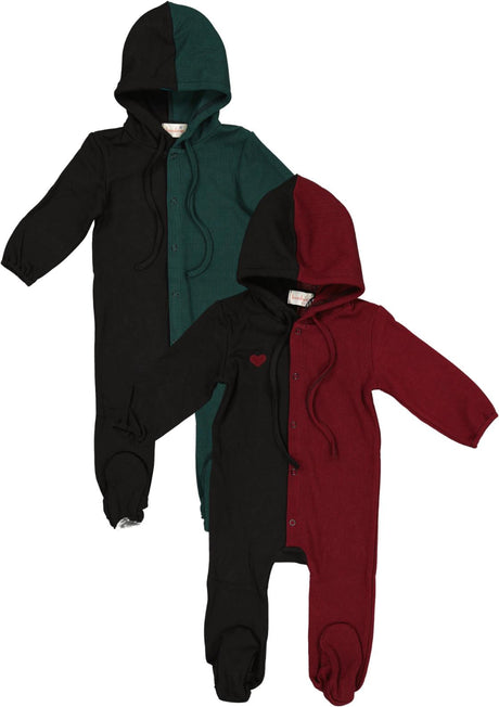 Bondoux Bebe Baby Boys Girls Two Tone Cotton Hooded Stretchie - 444B Bondoux Bebe Baby Boys Girls Two Tone Cotton Hooded Stretchie - 444B