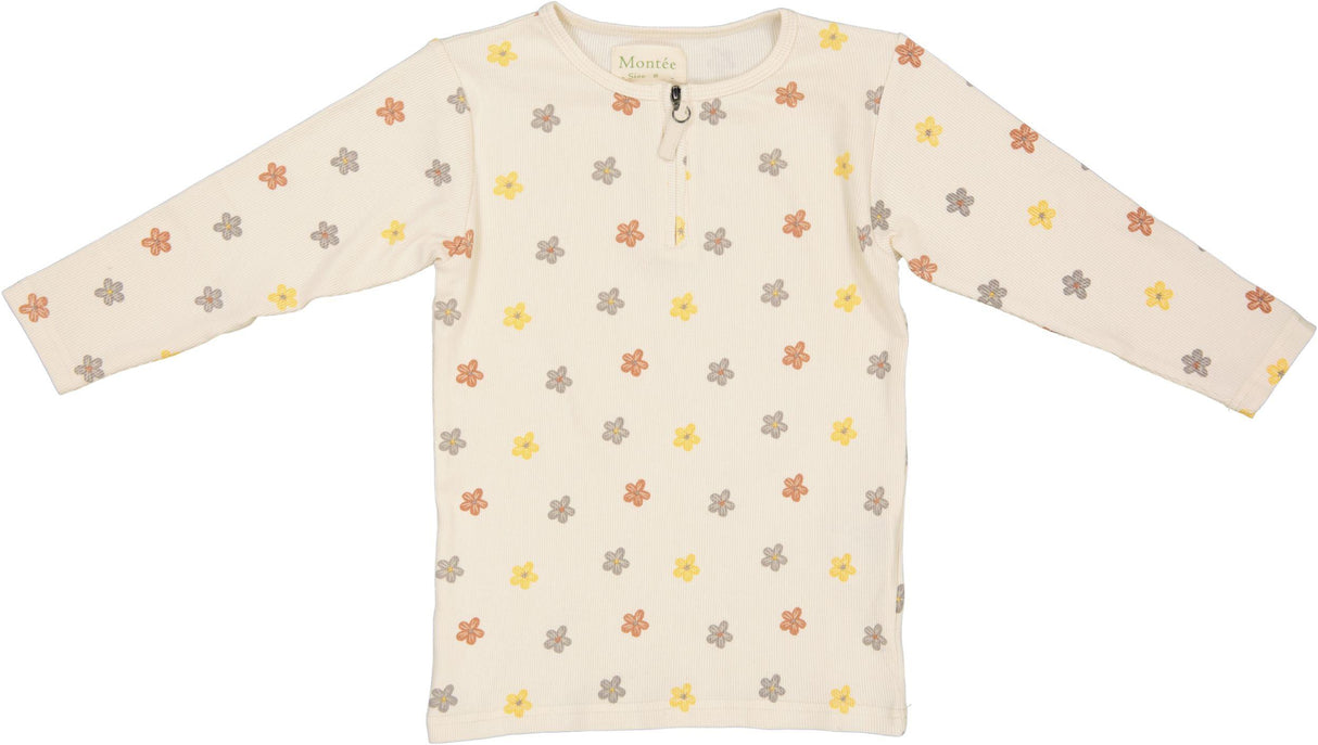 Montee Girls Floral Ribbed 3/4 Sleeve T-shirt - FRLTS25 Montee Girls Floral Ribbed 3/4 Sleeve T-shirt - FRLTS25