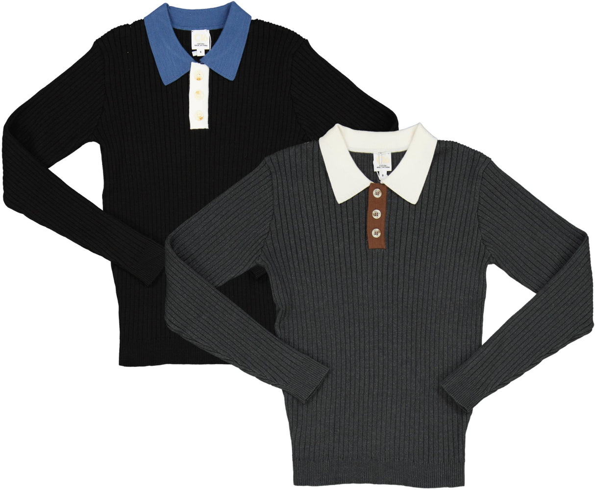 Clo Boys Ribbed Polo Sweater - WB5CP7278 Clo Boys Ribbed Polo Sweater - WB5CP7278