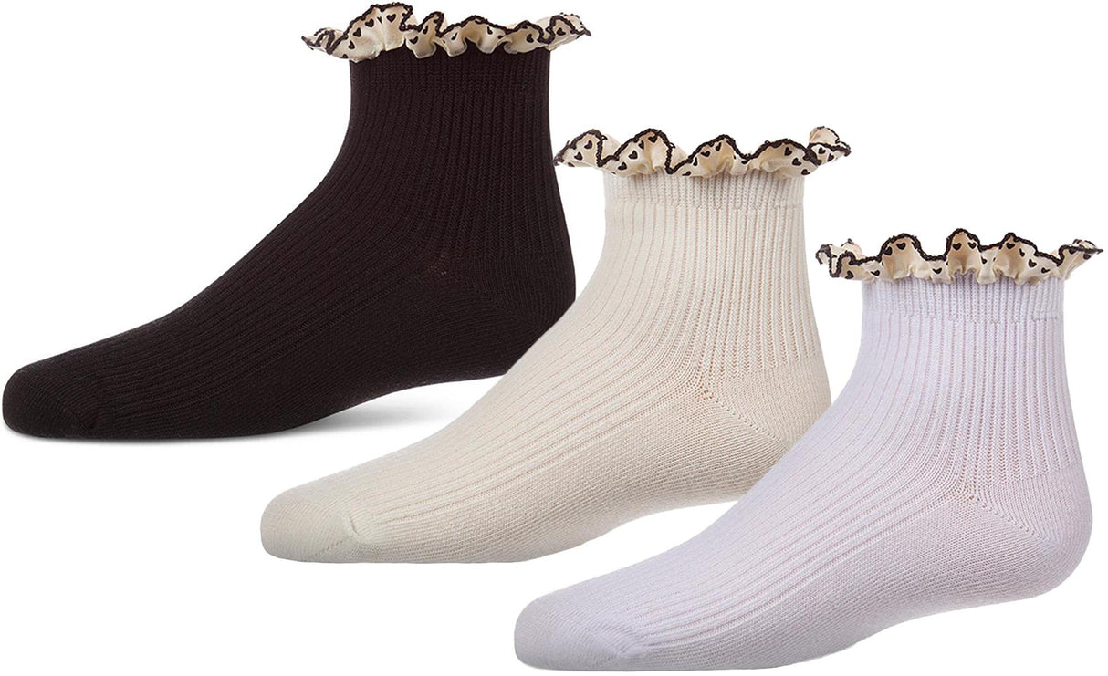Memoi Girls Heart Lace Trim Ankle Socks - MKF-6117 Memoi Girls Heart Lace Trim Ankle Socks - MKF-6117