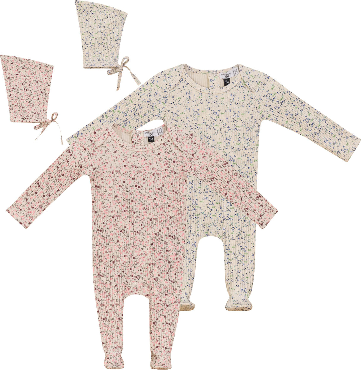 Little Fragile Baby Boys Girls Floral/Splatter Ribbed Cotton Footie & Bonnet Set - SB5CP7106 Little Fragile Baby Boys Girls Floral/Splatter Ribbed Cotton Footie & Bonnet Set - SB5CP7106