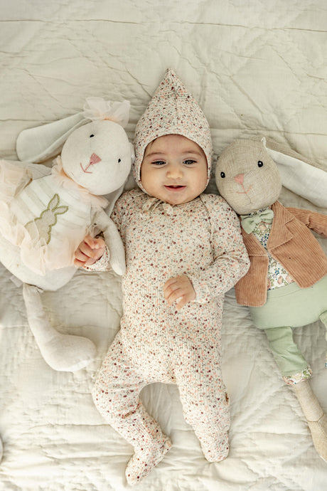 Little Fragile Baby Boys Girls Floral/Splatter Ribbed Cotton Stretchie & Bonnet Set - SB5CP7106 Little Fragile Baby Boys Girls Floral/Splatter Ribbed Cotton Stretchie & Bonnet Set - SB5CP7106