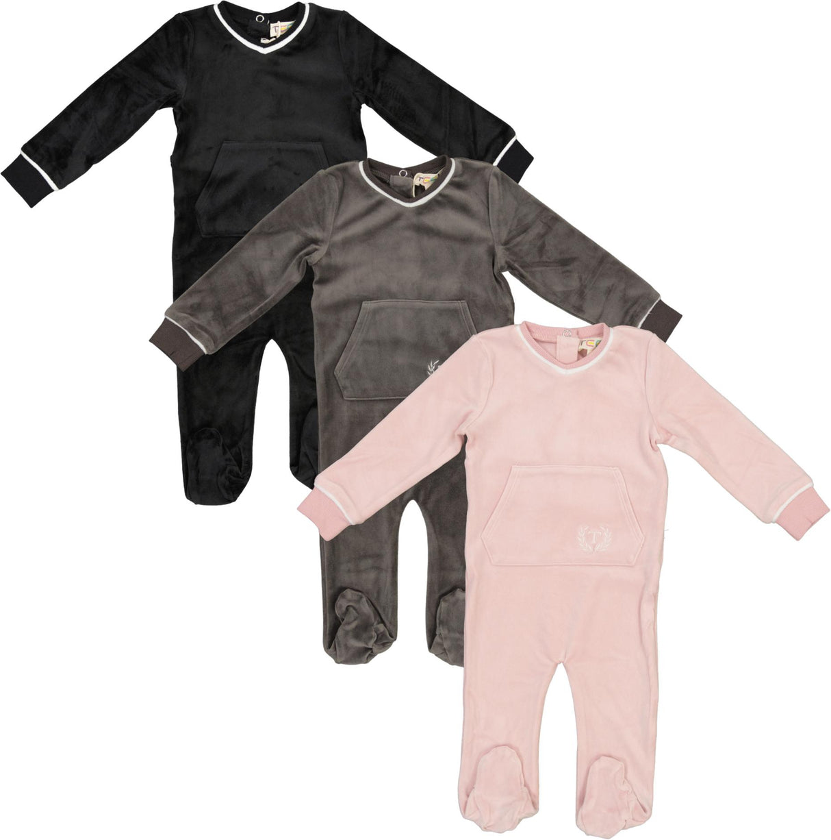 Teela Baby Boys Girls Emblem Pocket Velour Footie - 21-136 Teela Baby Boys Girls Emblem Pocket Velour Footie - 21-136