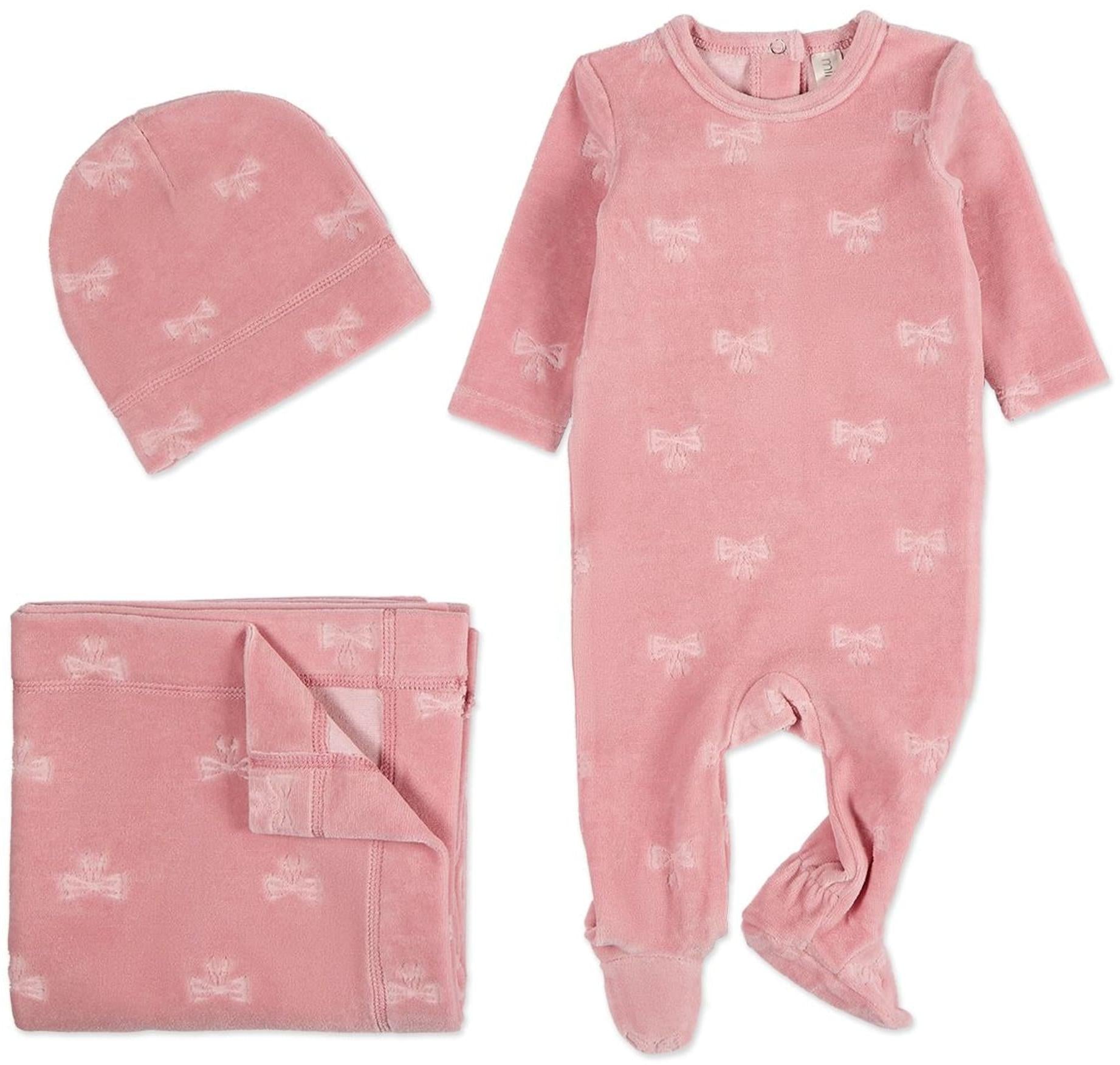 ◆ miinori MiniMoi by Memoi Baby Boys Embossed Stars Velour Stretchie