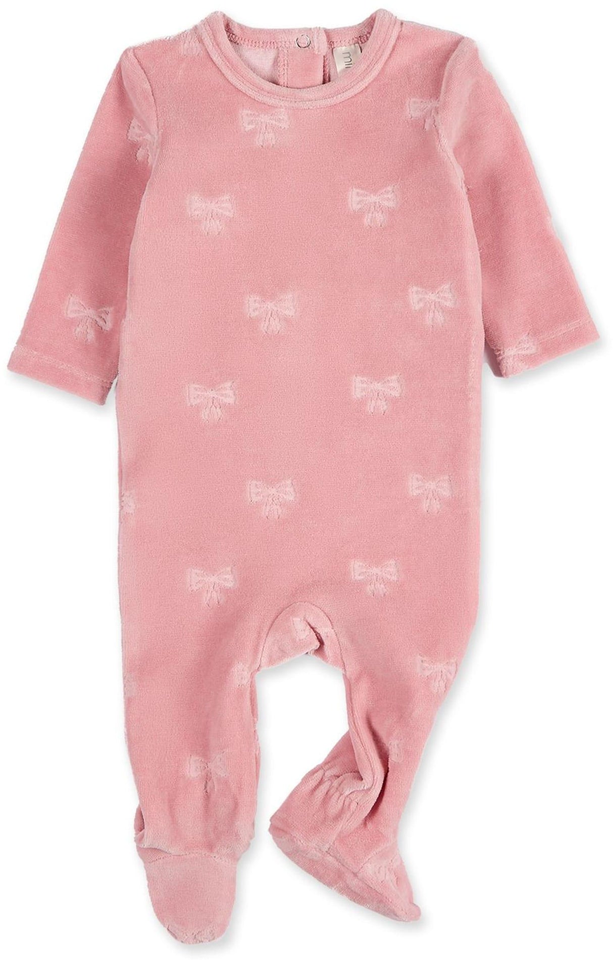 MiniMoi by Memoi Baby Girls Embossed Bows Velour Footie - IAA09610 MiniMoi by Memoi Baby Girls Embossed Bows Velour Footie - IAA09610