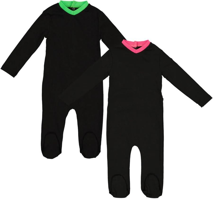 Purple Panda Baby Boys Girls V Neck Cotton Footie - Contrast Purple Panda Baby Boys Girls V Neck Cotton Footie - Contrast