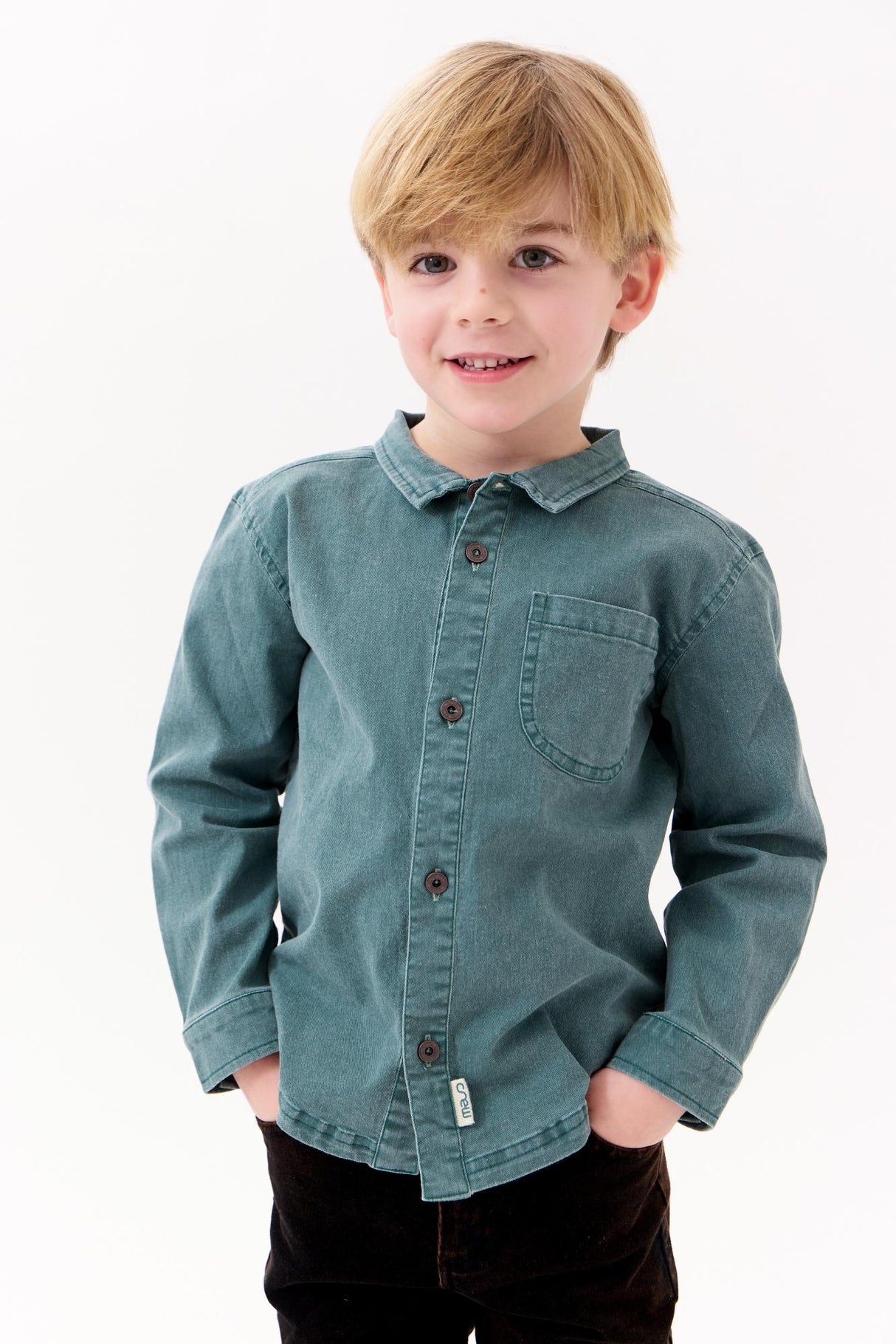 Crew Kids Boys Stonewash Long Sleeve Shirt - AL3212 Crew Kids Boys Stonewash Long Sleeve Shirt - AL3212