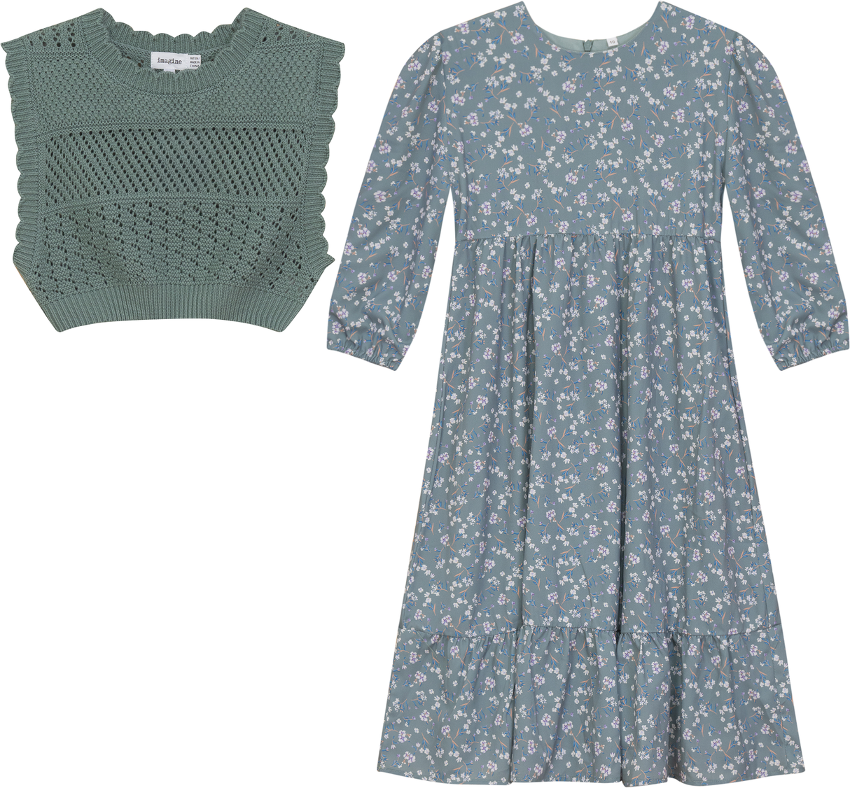 Imagine Girls Teens Dress & Crochet Vest Set - SB5CY2606D Imagine Girls Teens Dress & Crochet Vest Set - SB5CY2606D