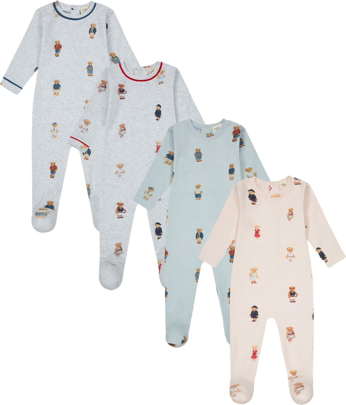 Crew Lounge Baby Boys Girls Cotton Bear Print Footie - SG3161 Crew Lounge Baby Boys Girls Cotton Bear Print Footie - SG3161