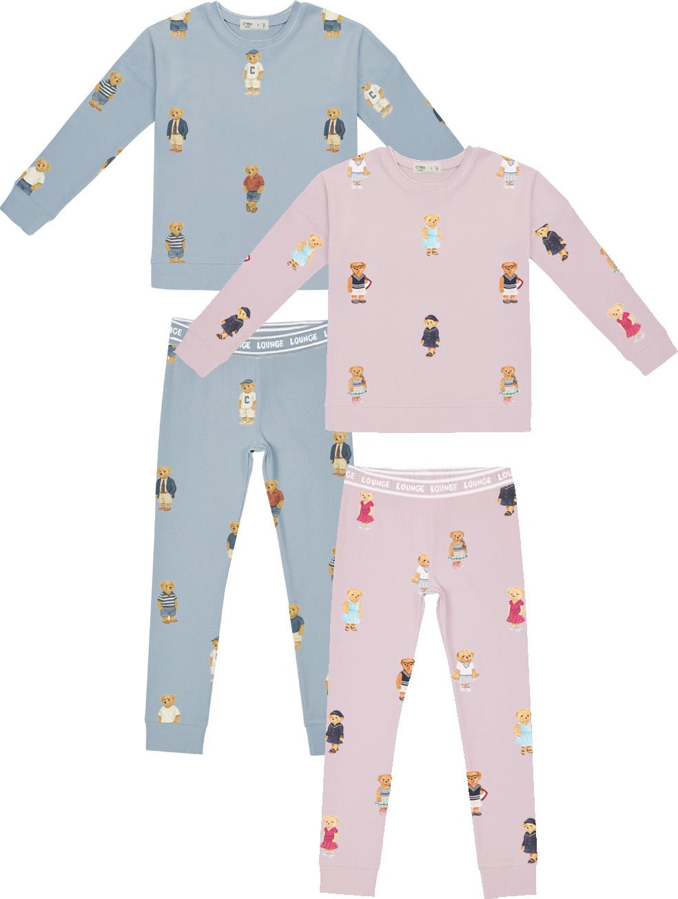 Crew Lounge Boys Girls Bear Print Cotton Pajamas - SG3163 Crew Lounge Boys Girls Bear Print Cotton Pajamas - SG3163