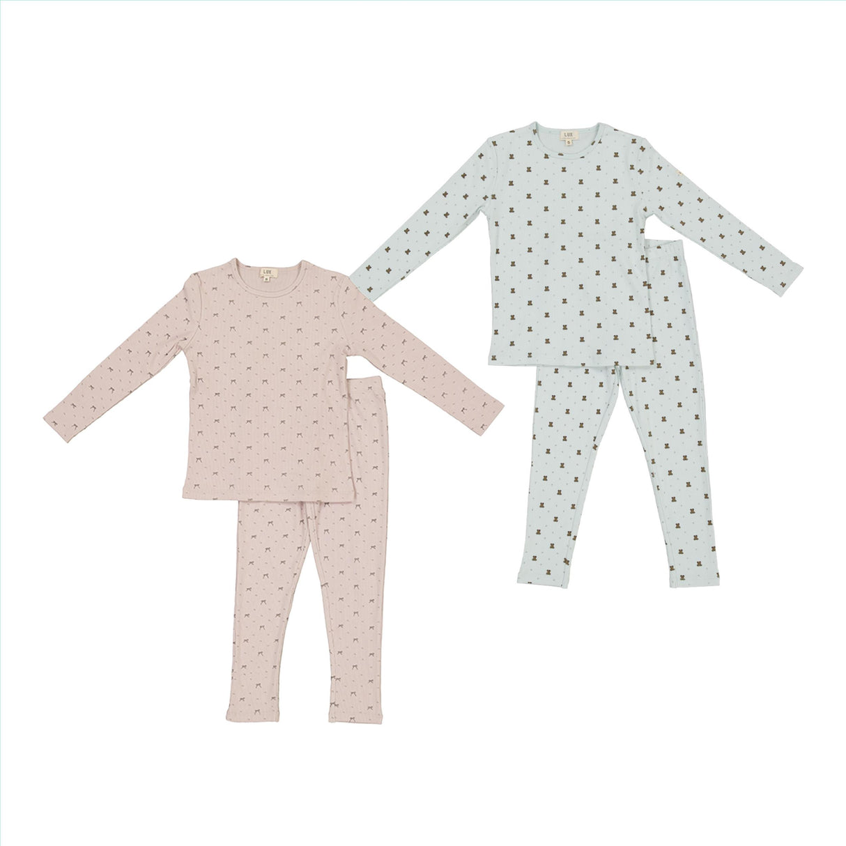 Lux Boys Girls Ribbed Bear/Bow Print Cotton Pajamas - SB6CY2857E Lux Boys Girls Ribbed Bear/Bow Print Cotton Pajamas - SB6CY2857E