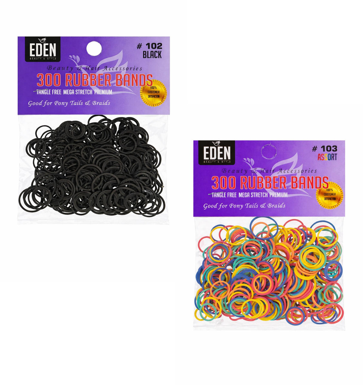 Eden Tangle Free Mega Stretch Ponytail Elastics Rubber Bands 300 Pack - 102/103 Eden Tangle Free Mega Stretch Ponytail Elastics Rubber Bands 300 Pack - 102/103
