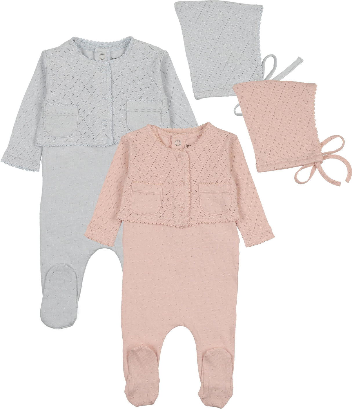 Bee & Dee Baby Boys Girls Double Diamond Cotton Footie, Cardigan & Bonnet Set - KDDO Bee & Dee Baby Boys Girls Double Diamond Cotton Footie, Cardigan & Bonnet Set - KDDO