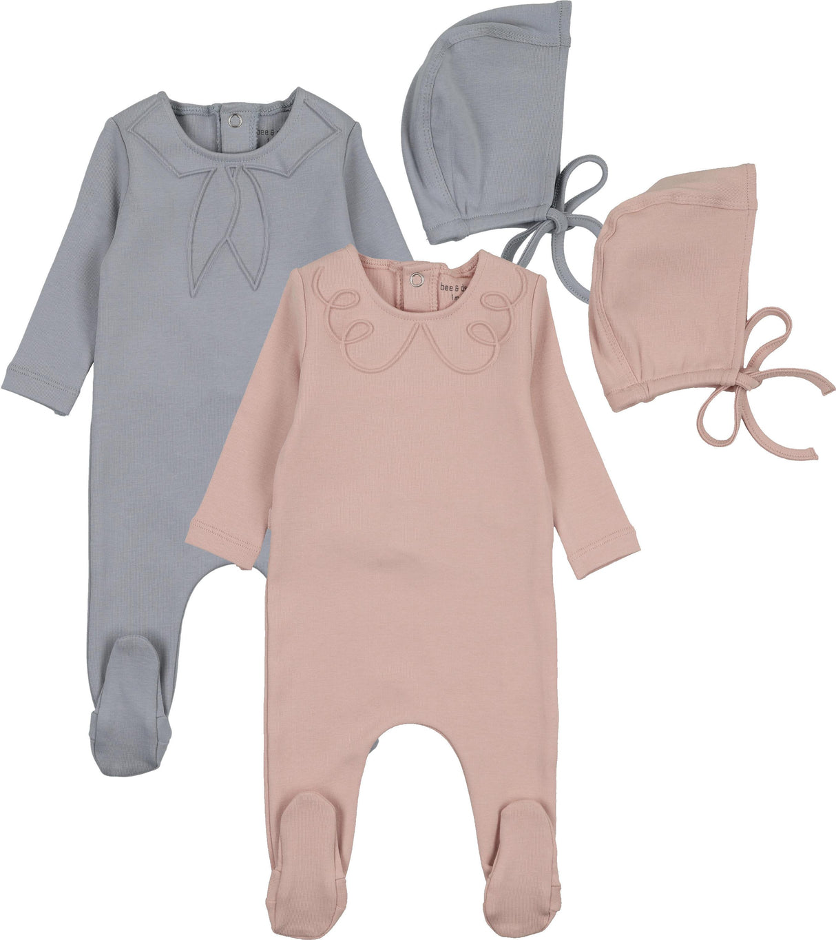 Bee & Dee Baby Boys Girls Embossed Collar Cotton Footie & Bonnet Set - KEC Bee & Dee Baby Boys Girls Embossed Collar Cotton Footie & Bonnet Set - KEC
