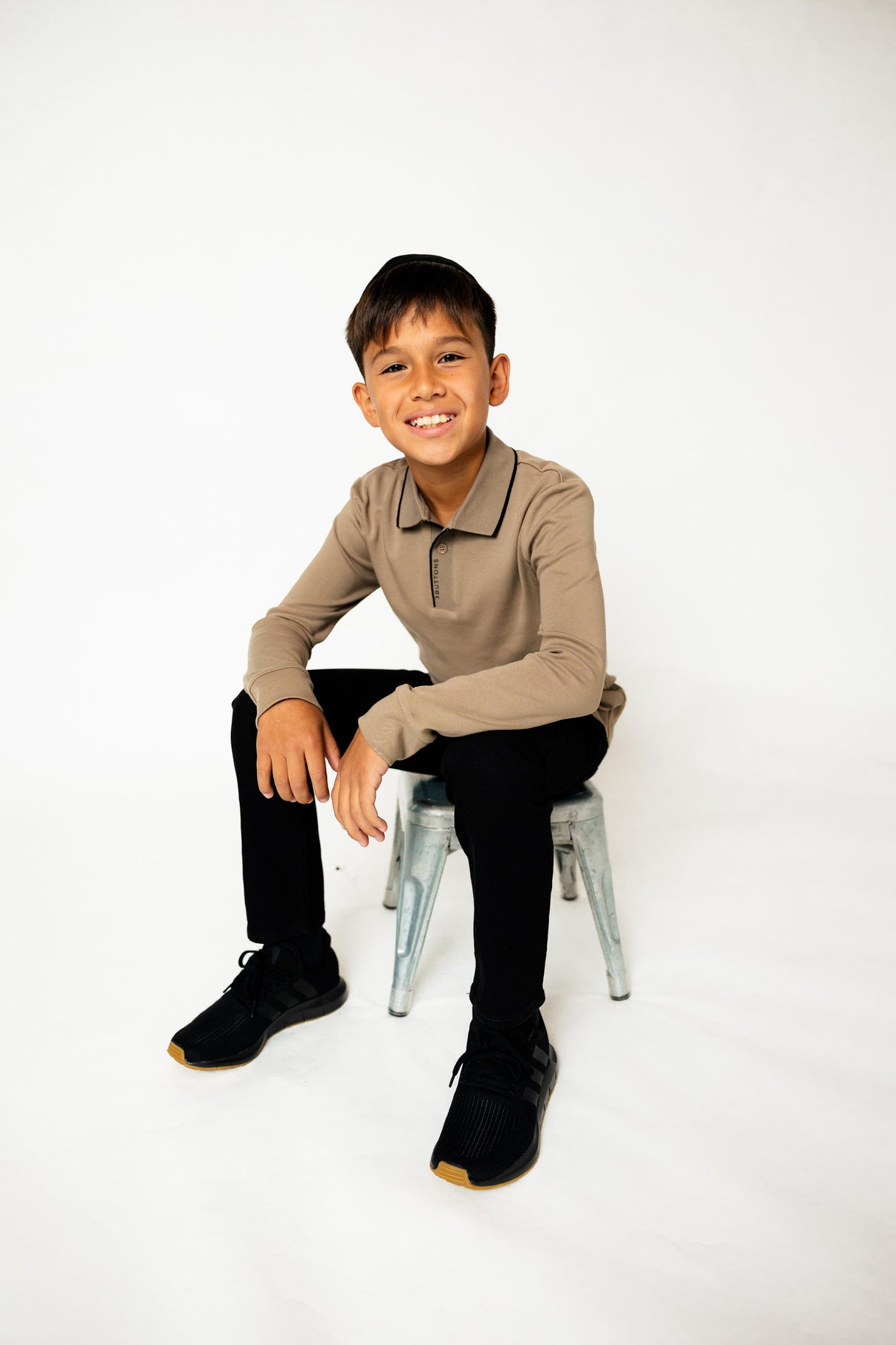 3 Buttons Boys Long Sleeve Polo Shirt - Stripe Edge 3 Buttons Boys Long Sleeve Polo Shirt - Stripe Edge