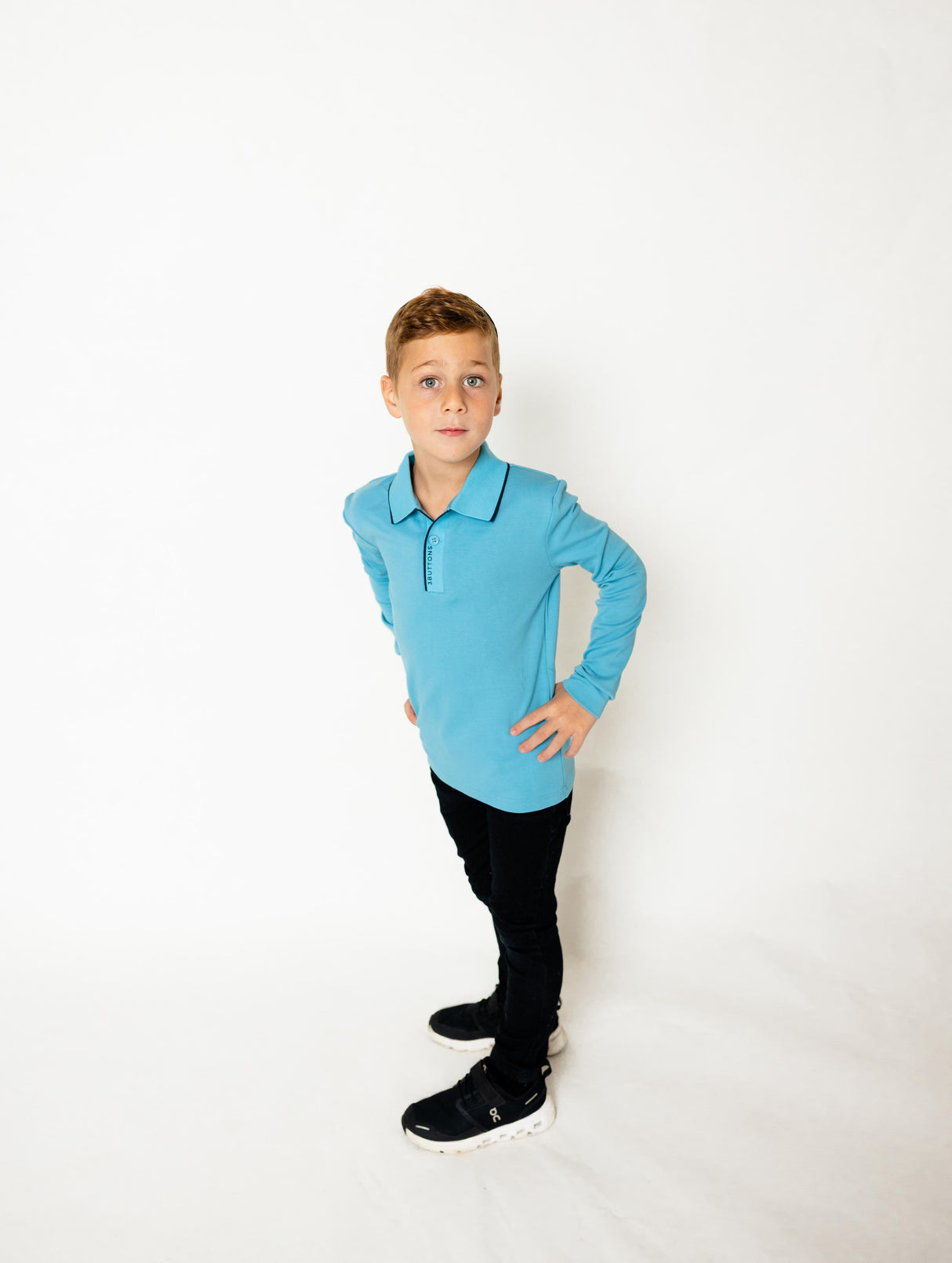 3 Buttons Boys Long Sleeve Polo Shirt - Stripe Edge 3 Buttons Boys Long Sleeve Polo Shirt - Stripe Edge