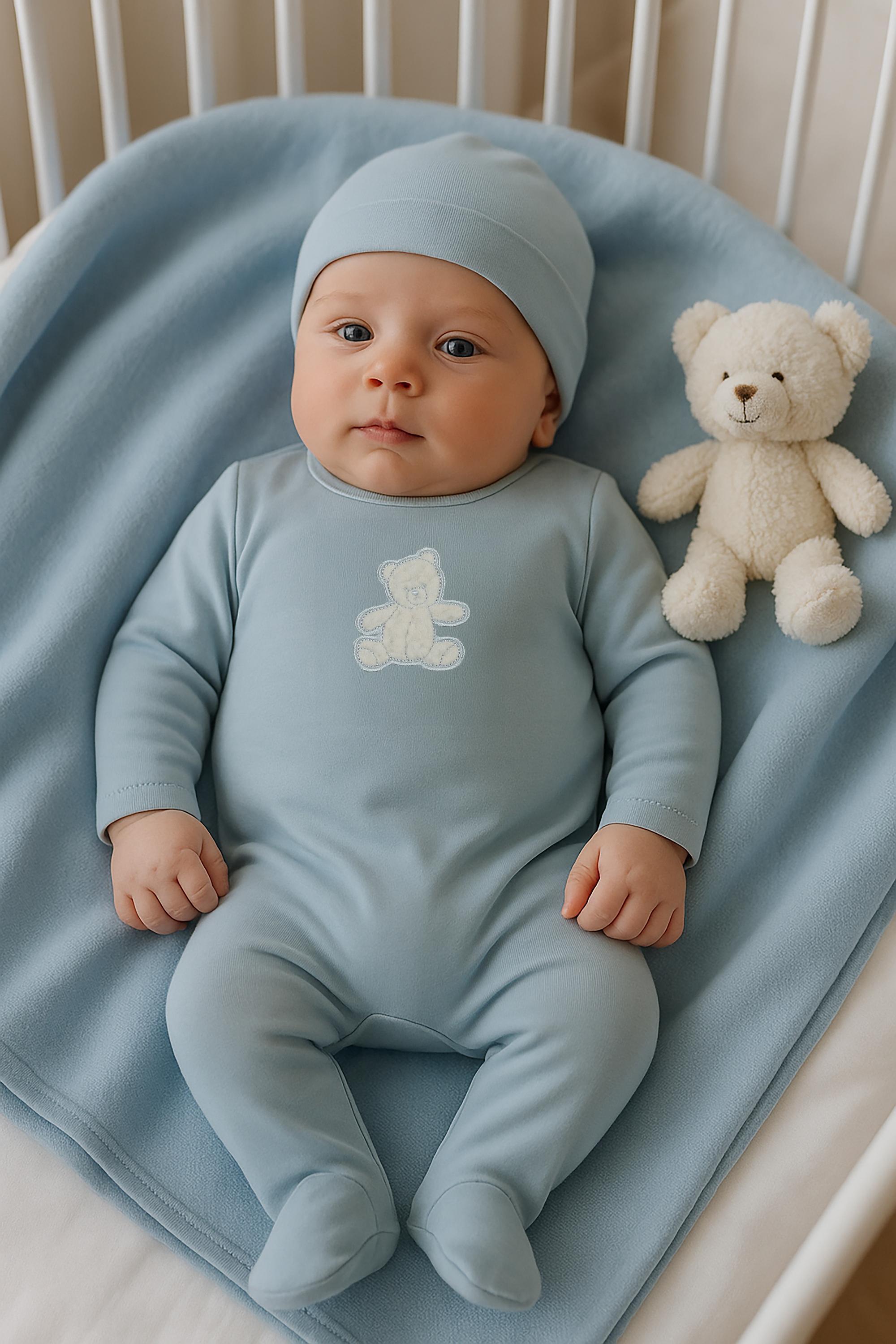 Maniere Baby Boys Girls Sherpa Applique Cotton Stretchie - SHFW25/SBFW25