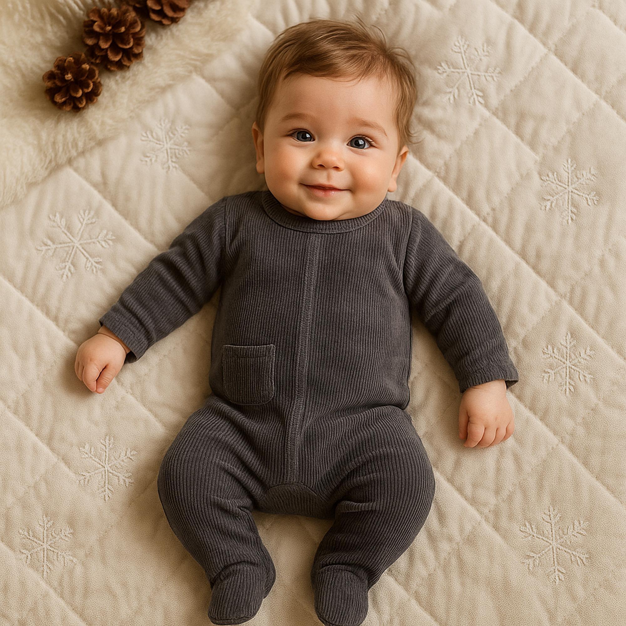 Maniere Baby Boys Girls Ribbed Velour Stretchie - RVFW25