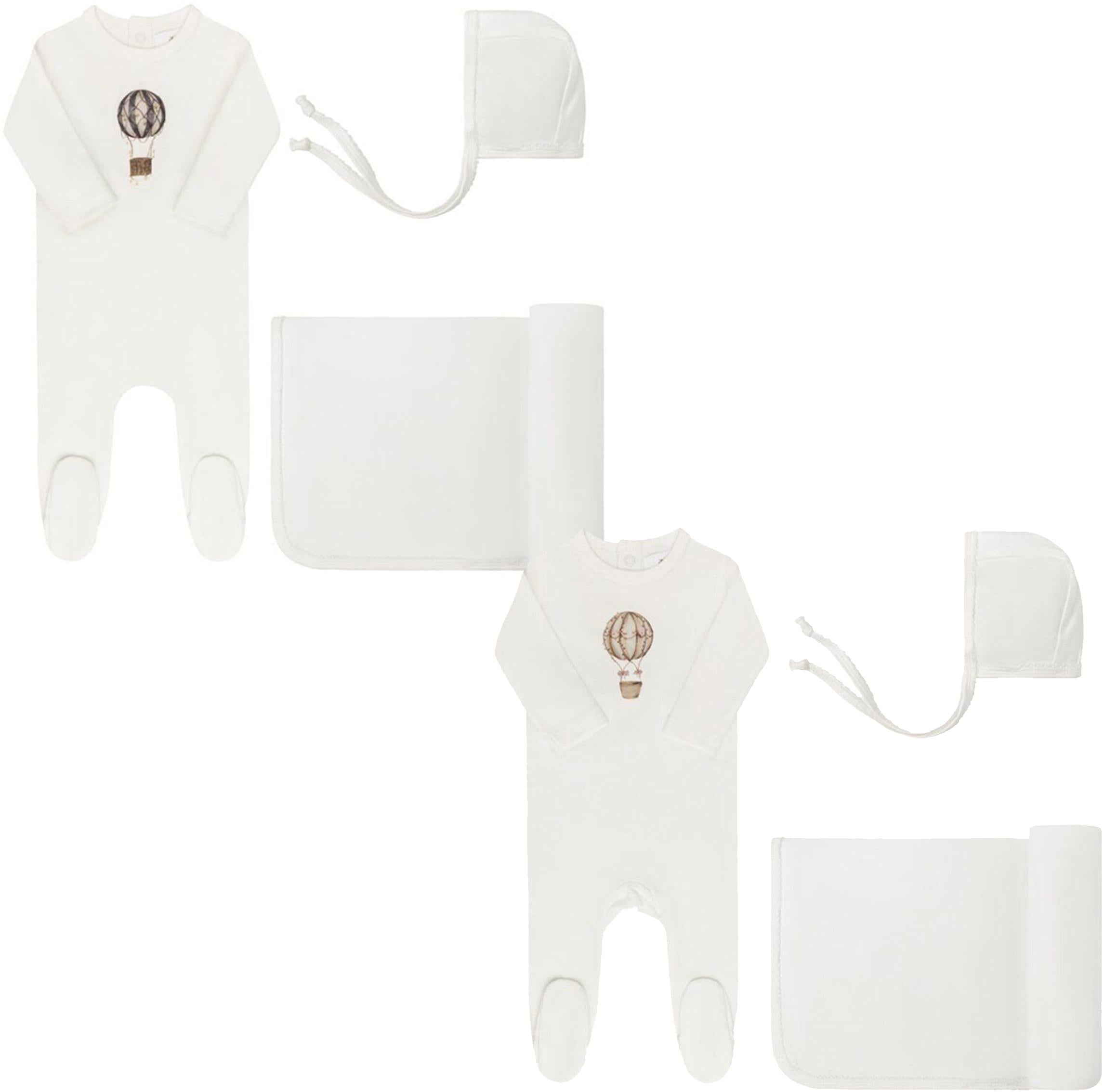 Aurora Baby Boys Girls French Terry Hot Air Balloon Stretchie, Bonnet, Blanket Gift Box Set - AAW25-GBG