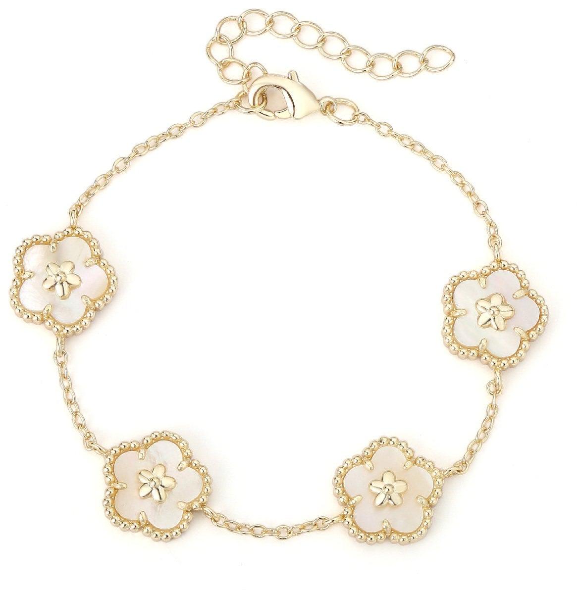 Tiny Gem Inlay Flower Mother of Pearl Bracelet - TG1066 Tiny Gem Inlay Flower Mother of Pearl Bracelet - TG1066