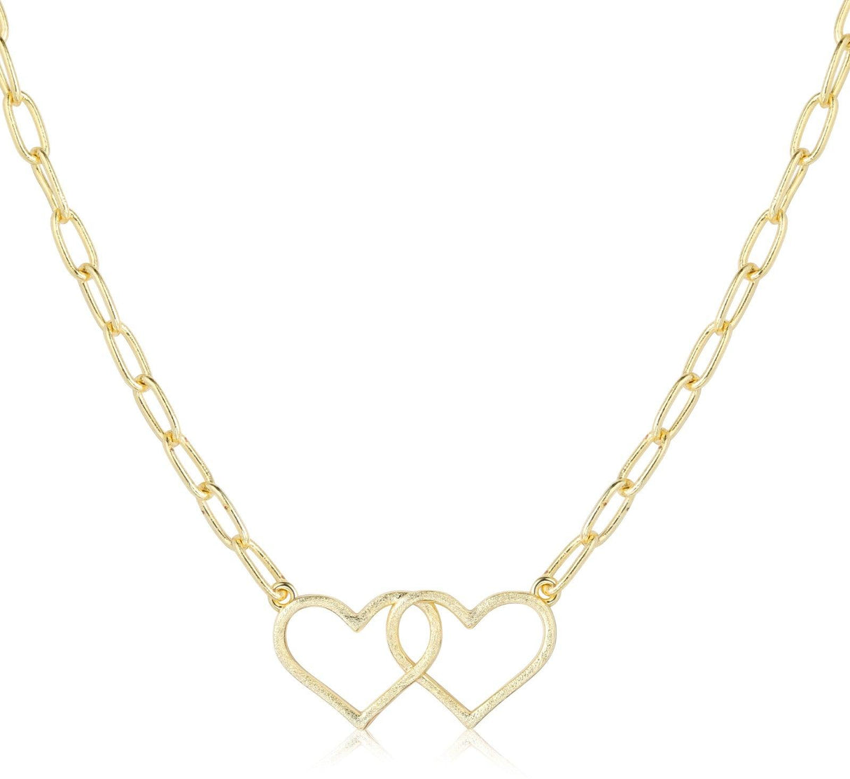 Tiny Gem Double Gold Heart Paperclip Necklace - TG2029 Tiny Gem Double Gold Heart Paperclip Necklace - TG2029