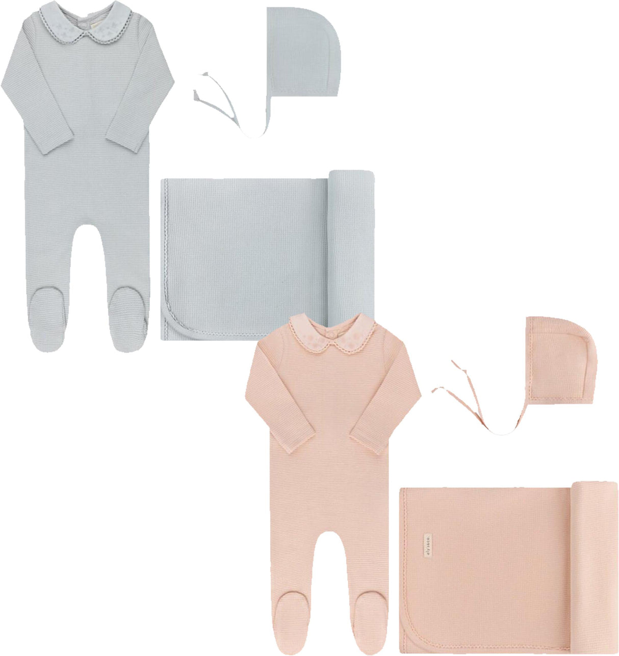 Ely's & Co Baby Boys Girls Embroidered Collar Cotton Footie, Beanie, Blanket Gift Box Set - AW25-GBG Ely's & Co Baby Boys Girls Embroidered Collar Cotton Footie, Beanie, Blanket Gift Box Set - AW25-GBG