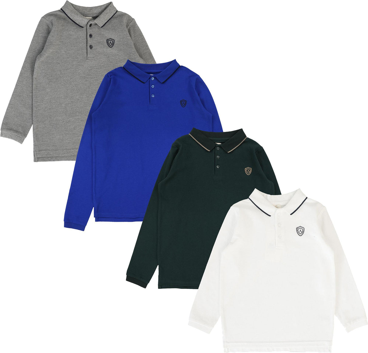 Lil Legs Wardrobe Staple Collection Boys Husky Collar Trim Long Sleeve Polo Shirt - HCTP Lil Legs Wardrobe Staple Collection Boys Husky Collar Trim Long Sleeve Polo Shirt - HCTP