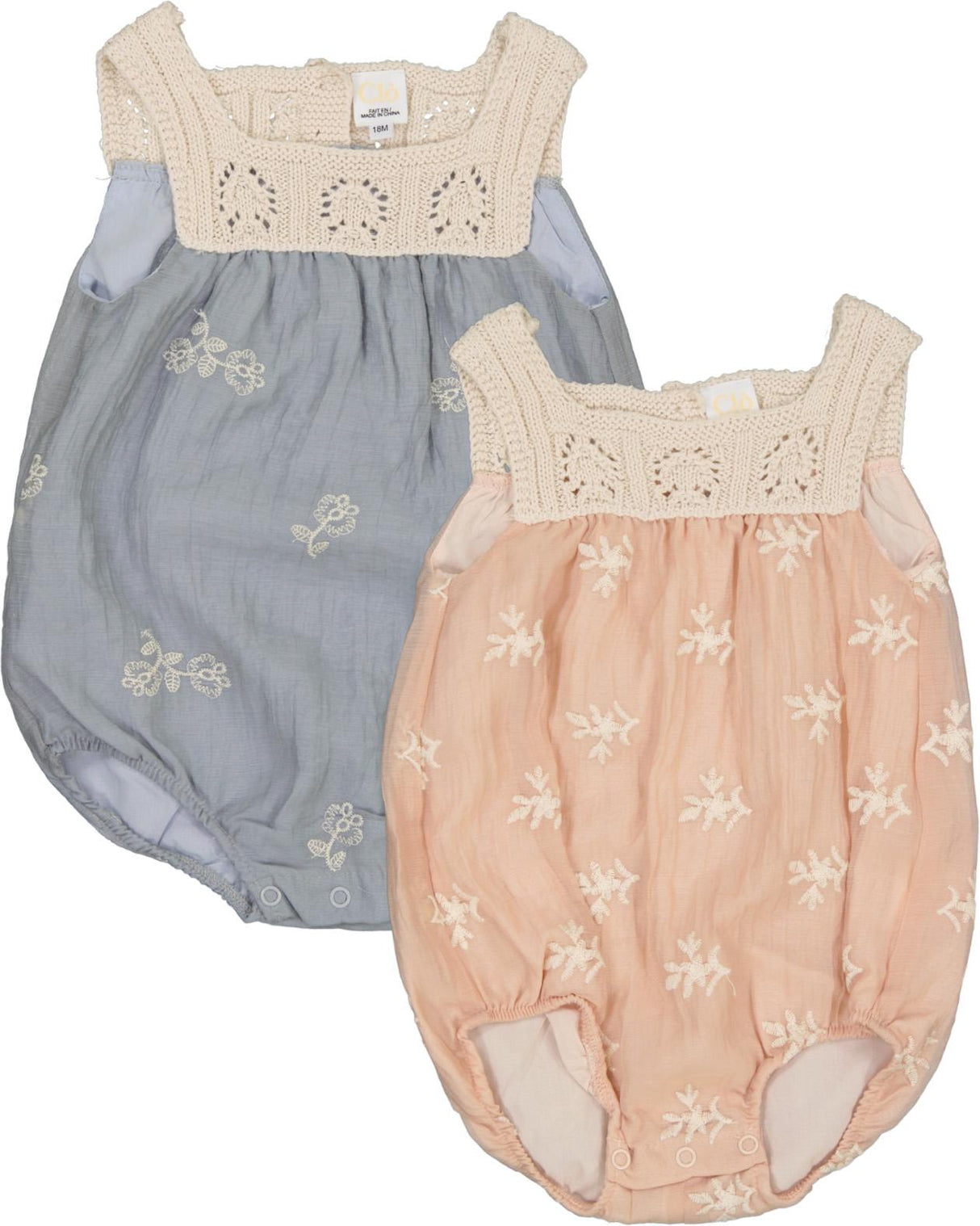 Clo Baby Girls Embroidered Crochet Bubble Romper - SB5CP7146B Clo Baby Girls Embroidered Crochet Bubble Romper - SB5CP7146B