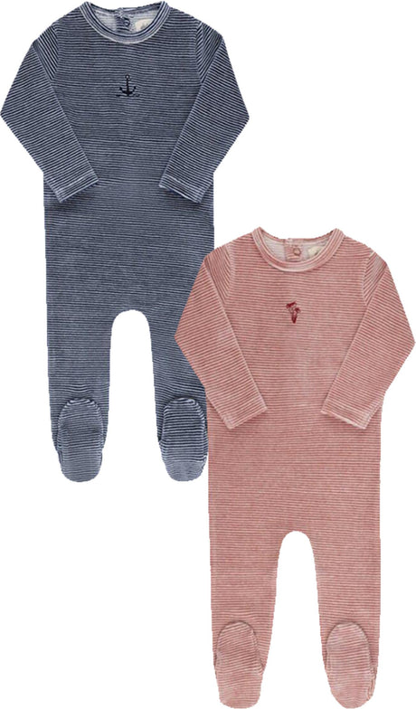 Ely's & Co Baby Boys Girls Velour Stripe Stretchie - AW25-002 Ely's & Co Baby Boys Girls Velour Stripe Stretchie - AW25-002
