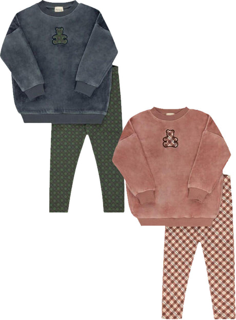 Ely's & Co Baby Boys Girls Velour Plaid Bear Outfit - AW25-004 Ely's & Co Baby Boys Girls Velour Plaid Bear Outfit - AW25-004