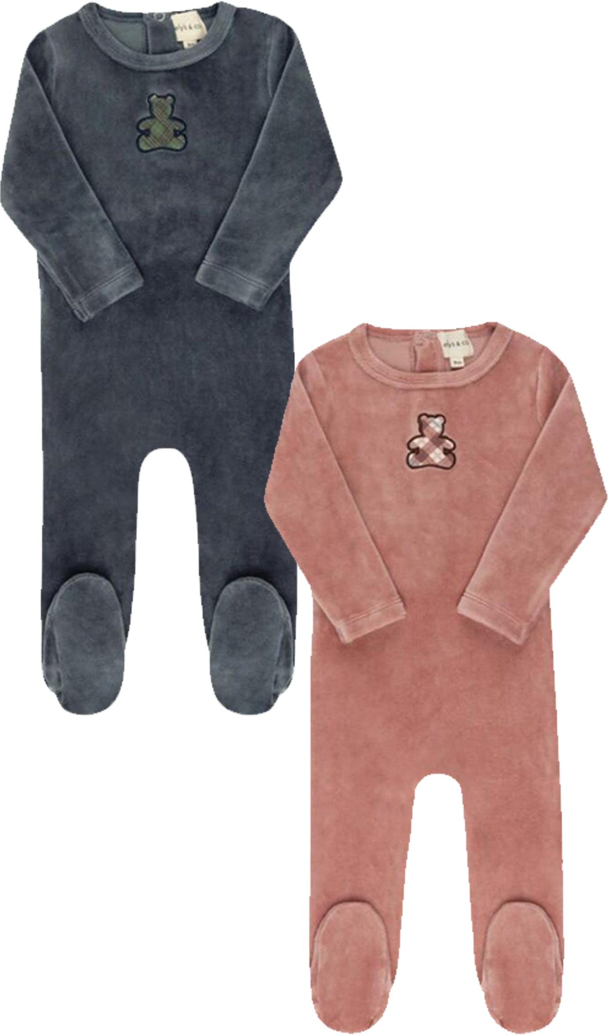 Ely's & Co Baby Boys Girls Plaid Bear Velour Footie - AW25-004 Ely's & Co Baby Boys Girls Plaid Bear Velour Footie - AW25-004