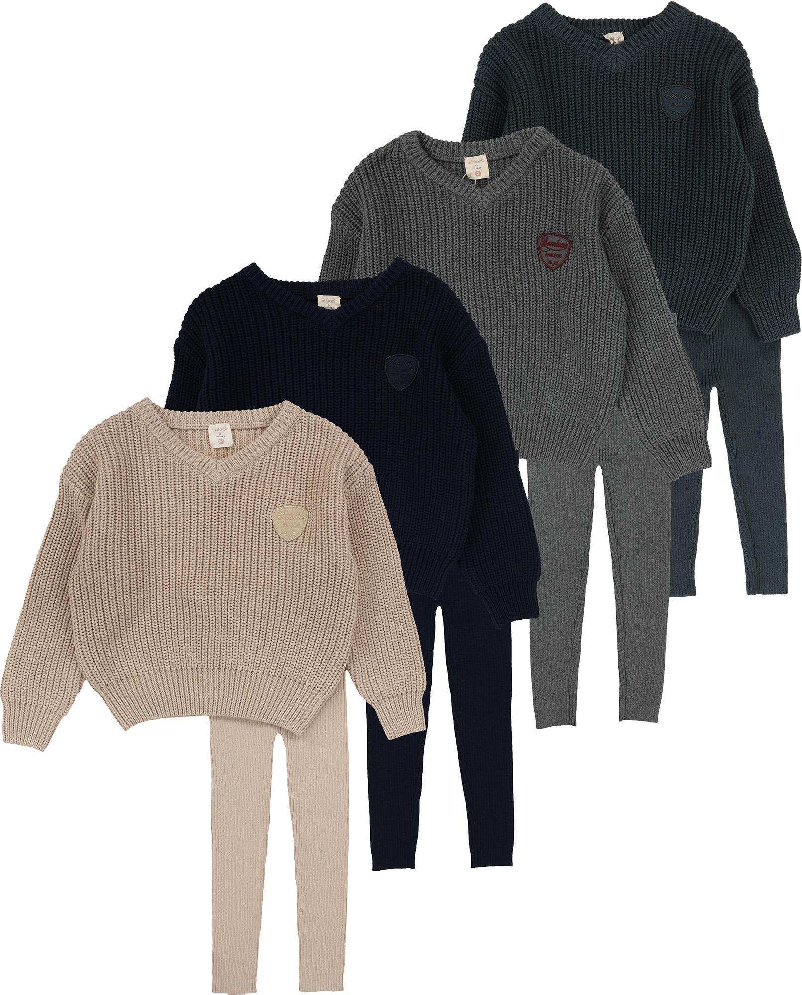 Analogie by Lil Legs Knit Collection Baby Toddler Boys Knit V-Neck Outfit - DKVNTS
