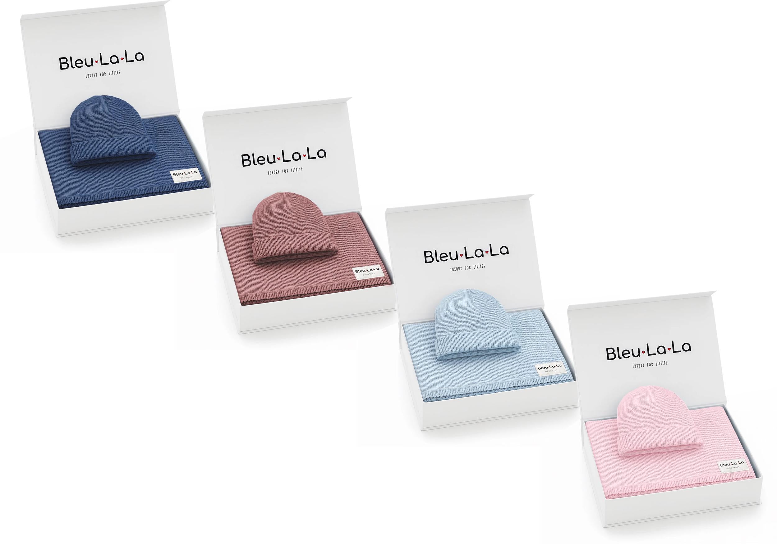 Bleu La La Baby Boys Girls Luxe Organic Cotton Knit Blanket & Hat Gift Box Set - KNT-LXS