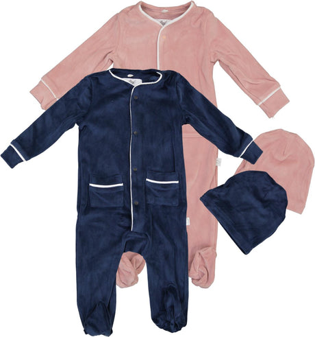 Pouf Baby Boys Girls Velour Stretchie & Beanie Set - Velour Footie Pouf Baby Boys Girls Velour Stretchie & Beanie Set - Velour Footie