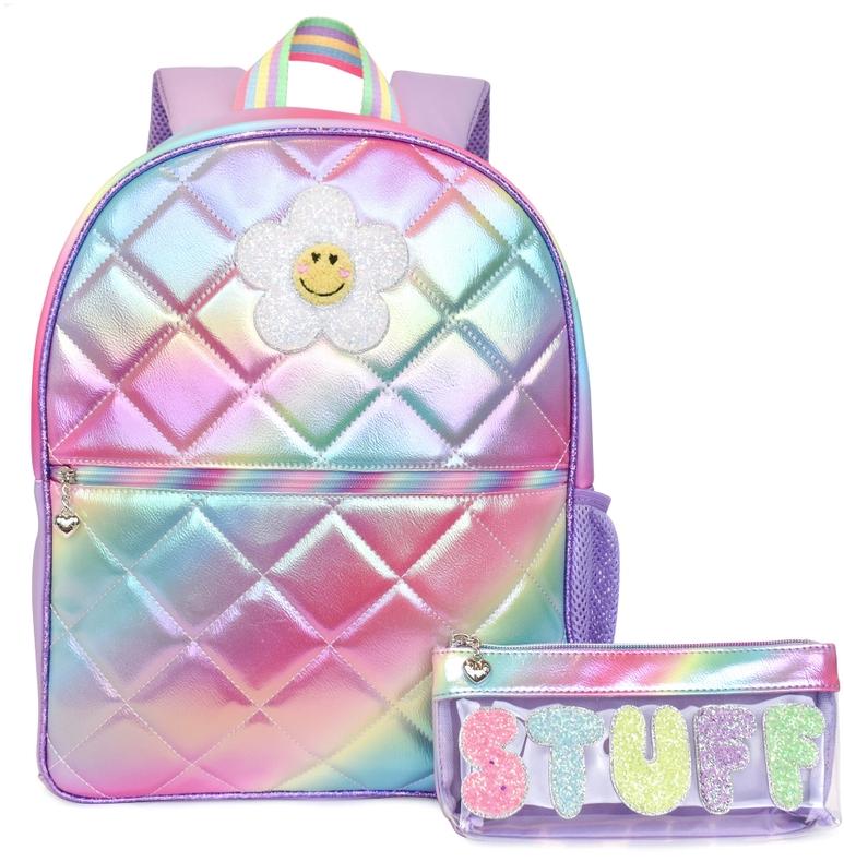 OMG Metallic Quilted Backpack & Pencil Case Set - DAISY-SBP23 OMG Metallic Quilted Backpack & Pencil Case Set - DAISY-SBP23