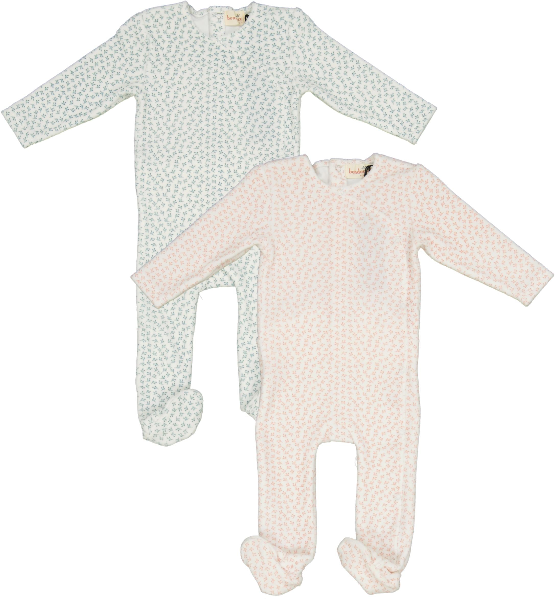 Bondoux Bebe Baby Boys Girls Leaf Print Velour Stretchie - 381B