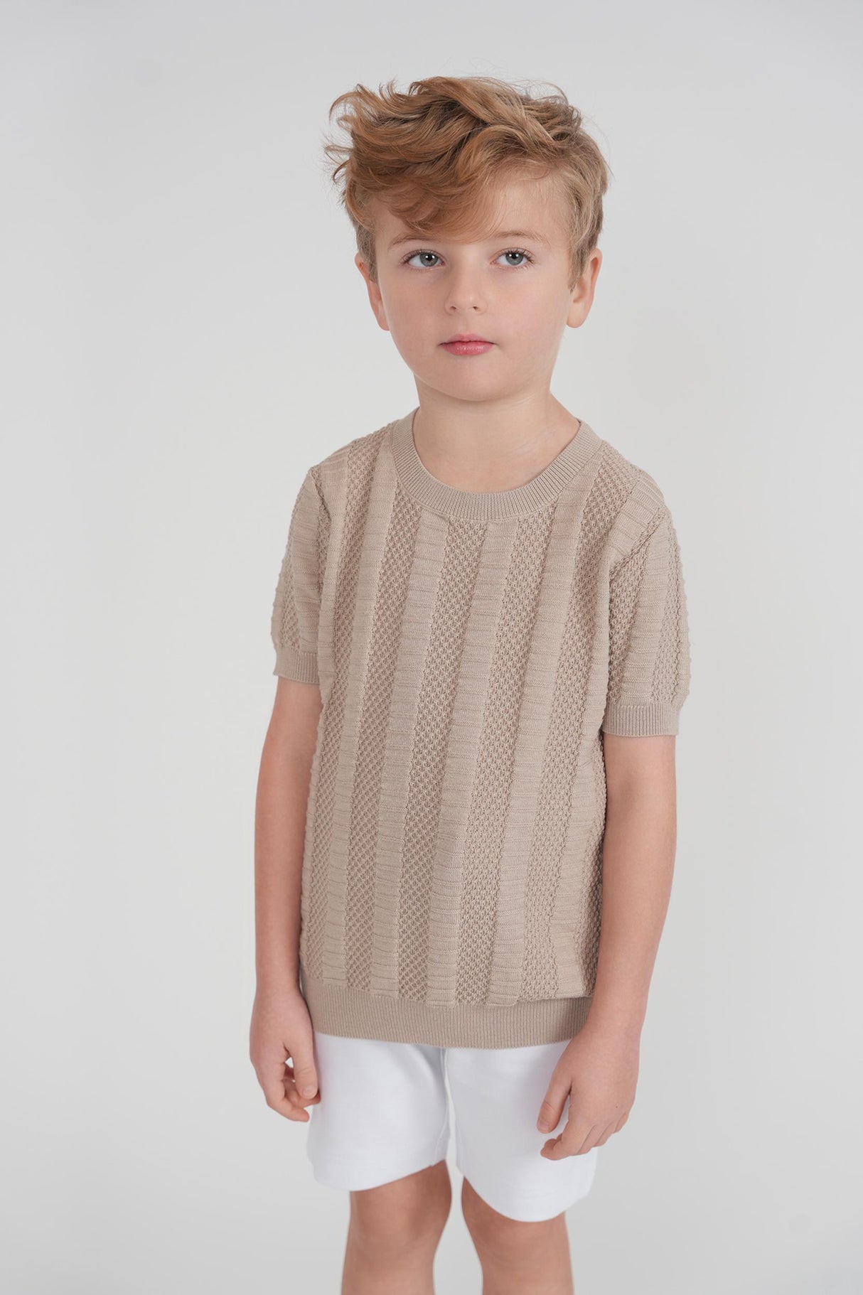 Mr. Mr. Boys Textured Column Design Short Sleeve Sweater - SB6CY2937 Mr. Mr. Boys Textured Column Design Short Sleeve Sweater - SB6CY2937
