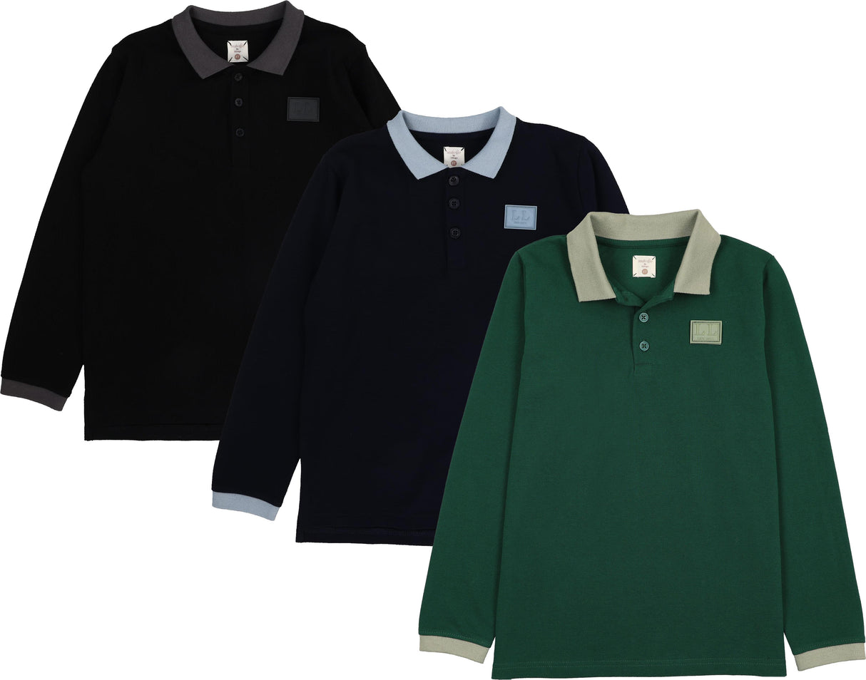 Lil Legs Wardrobe Staples Collection Boys Contrast Collar Long Sleeve Polo Shirt - AF26T716 Lil Legs Wardrobe Staples Collection Boys Contrast Collar Long Sleeve Polo Shirt - AF26T716