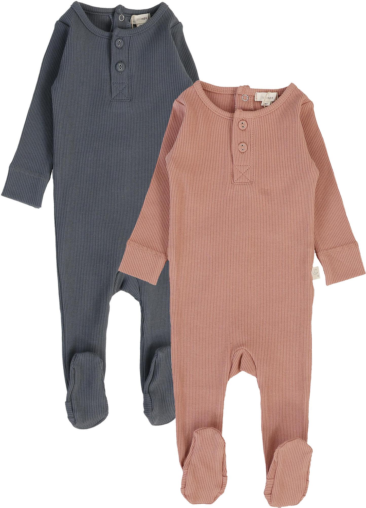 Lil Legs Loungewear Collection Baby Boys Girls Ribbed Henley Cotton Stretchie - RHF
