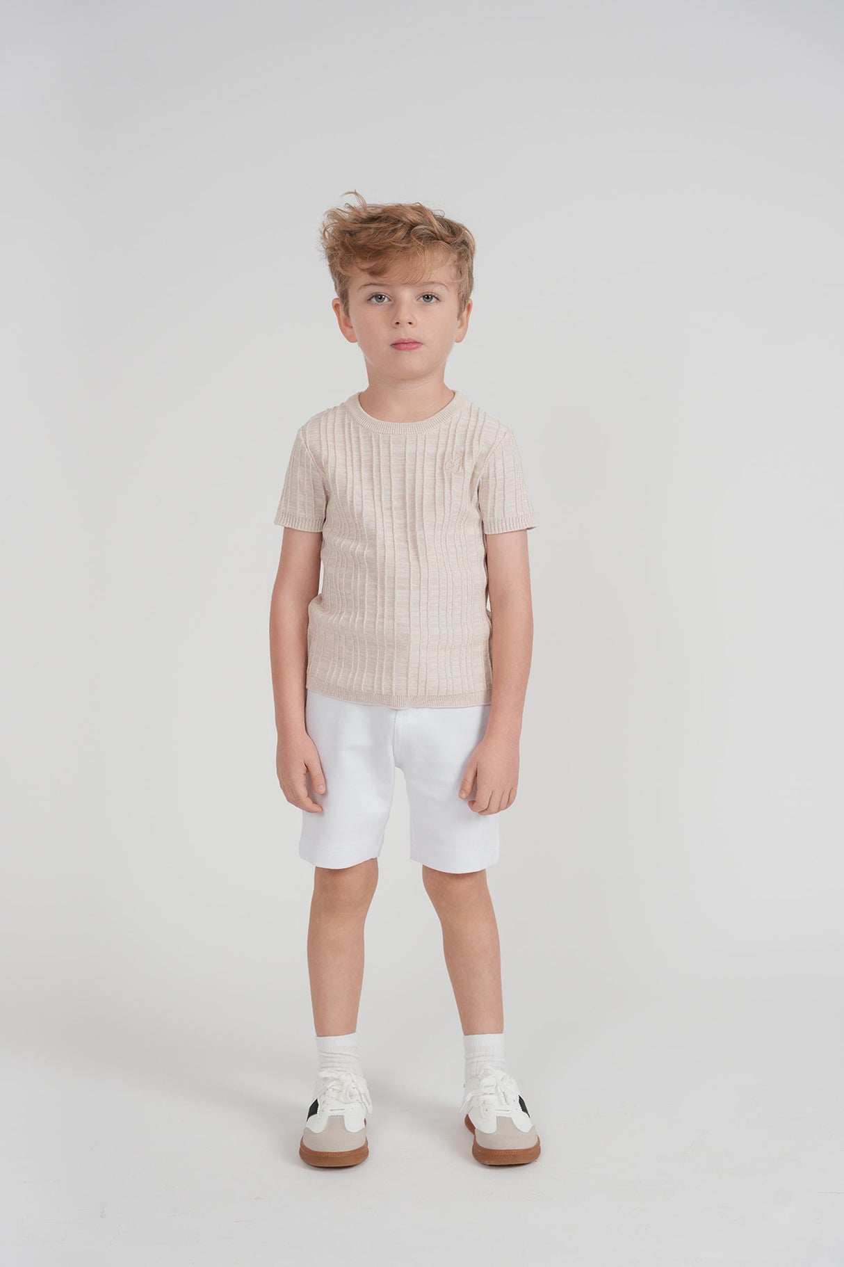 Charlotte & George Boys Raised Rib Short Sleeve Sweater - SB6CP7387R Charlotte & George Boys Raised Rib Short Sleeve Sweater - SB6CP7387R