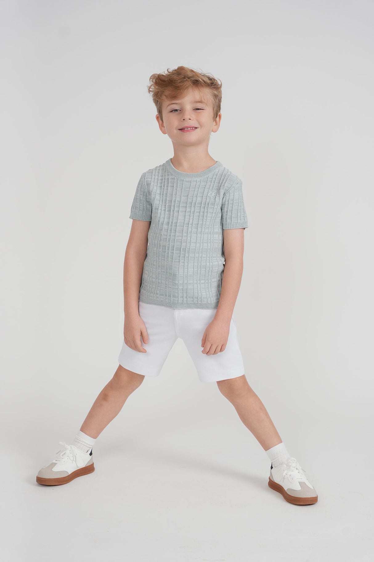 Charlotte & George Boys Raised Rib Short Sleeve Sweater - SB6CP7387R Charlotte & George Boys Raised Rib Short Sleeve Sweater - SB6CP7387R